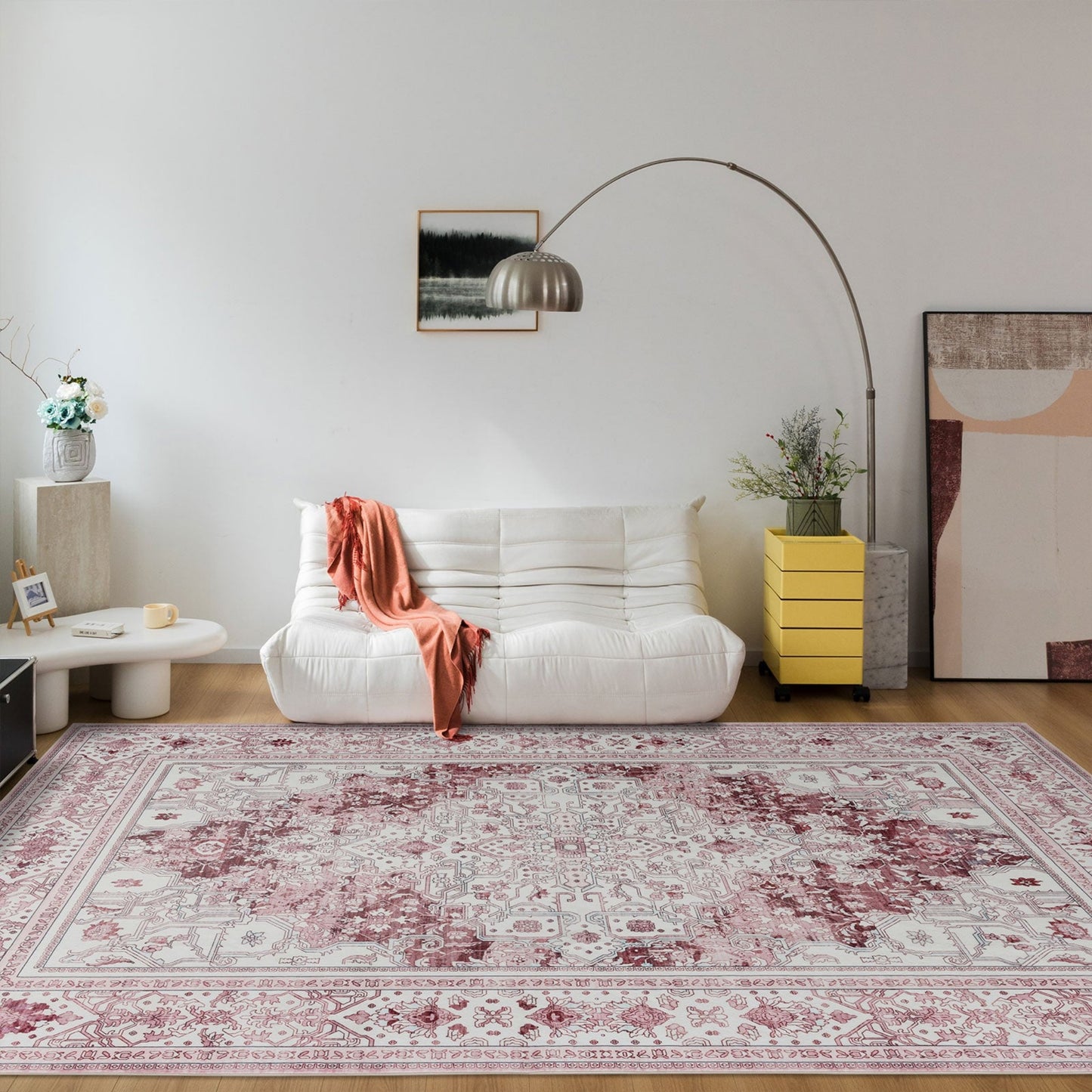 Royal Antique Persian Vintage Design Pink Rug Machine Washable