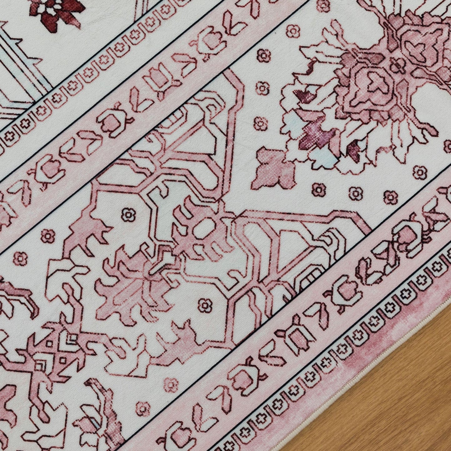 Royal Antique Persian Vintage Design Pink Rug Machine Washable