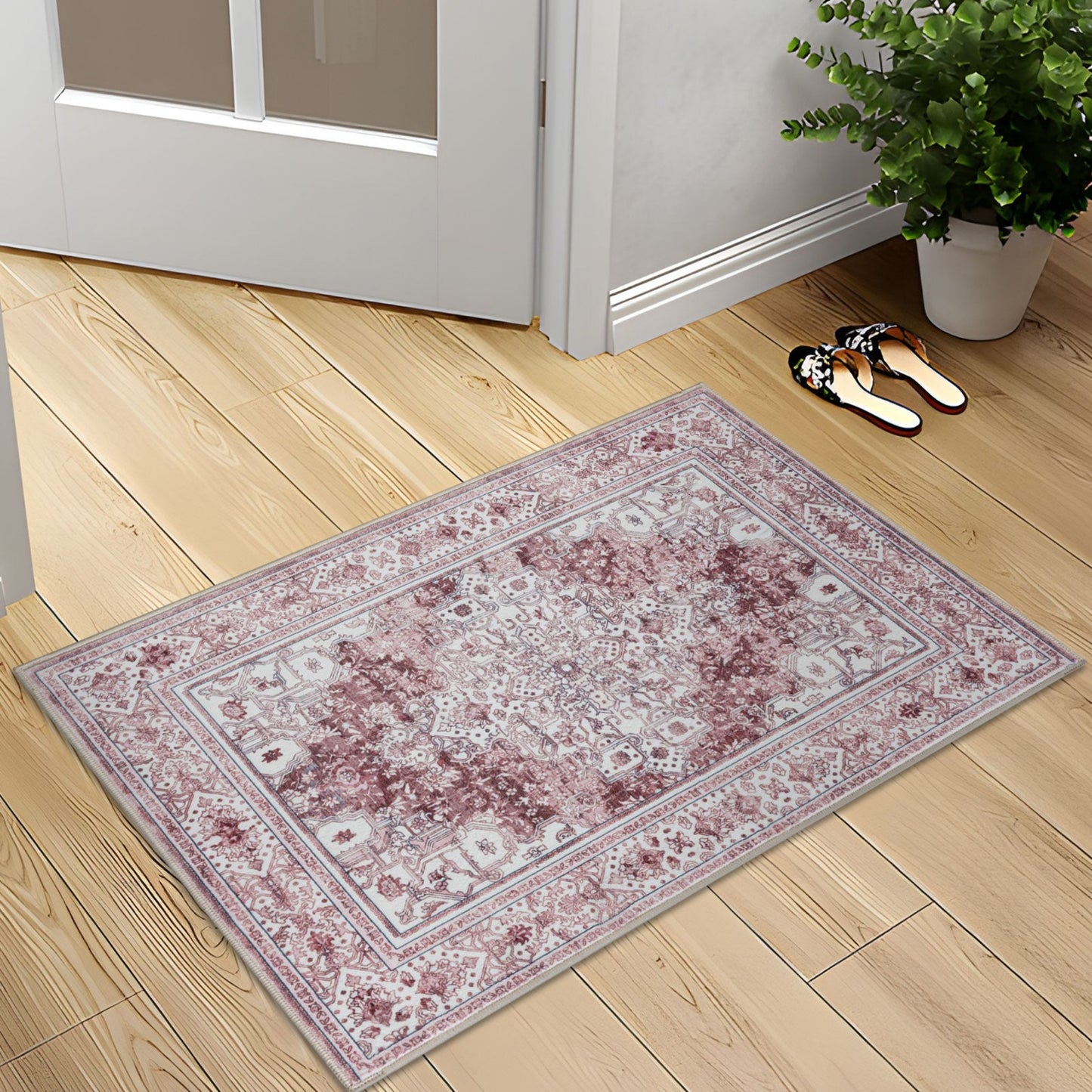 Royal Antique Persian Vintage Design Pink Rug Machine Washable