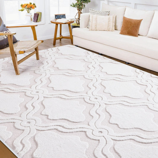 Super Soft Microfibre Ivory Rug Washable Allergy Free