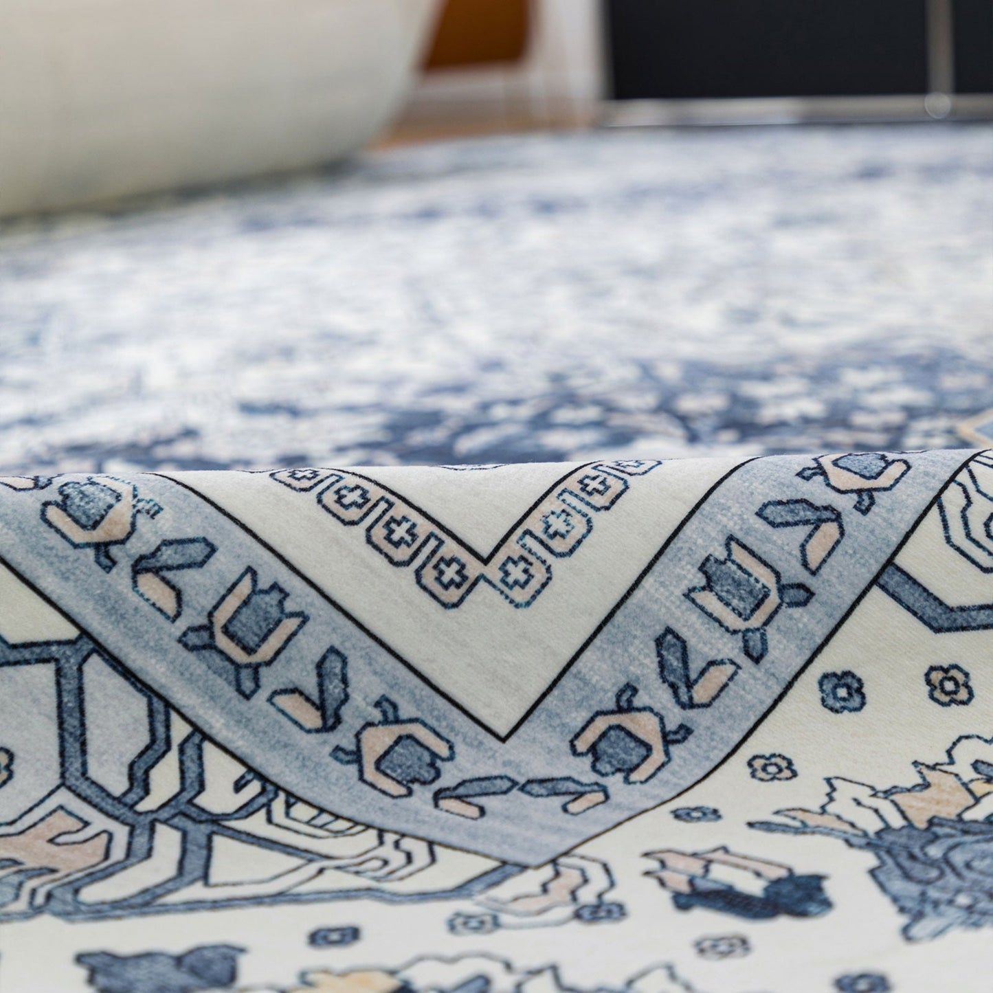 Royal Antique Persian Vintage Design Blue Rug Machine Washable