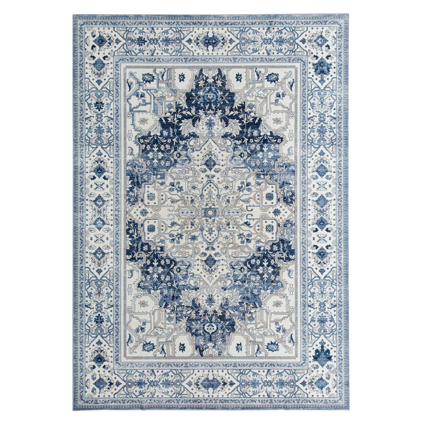 Royal Antique Persian Vintage Design Blue Rug Machine Washable