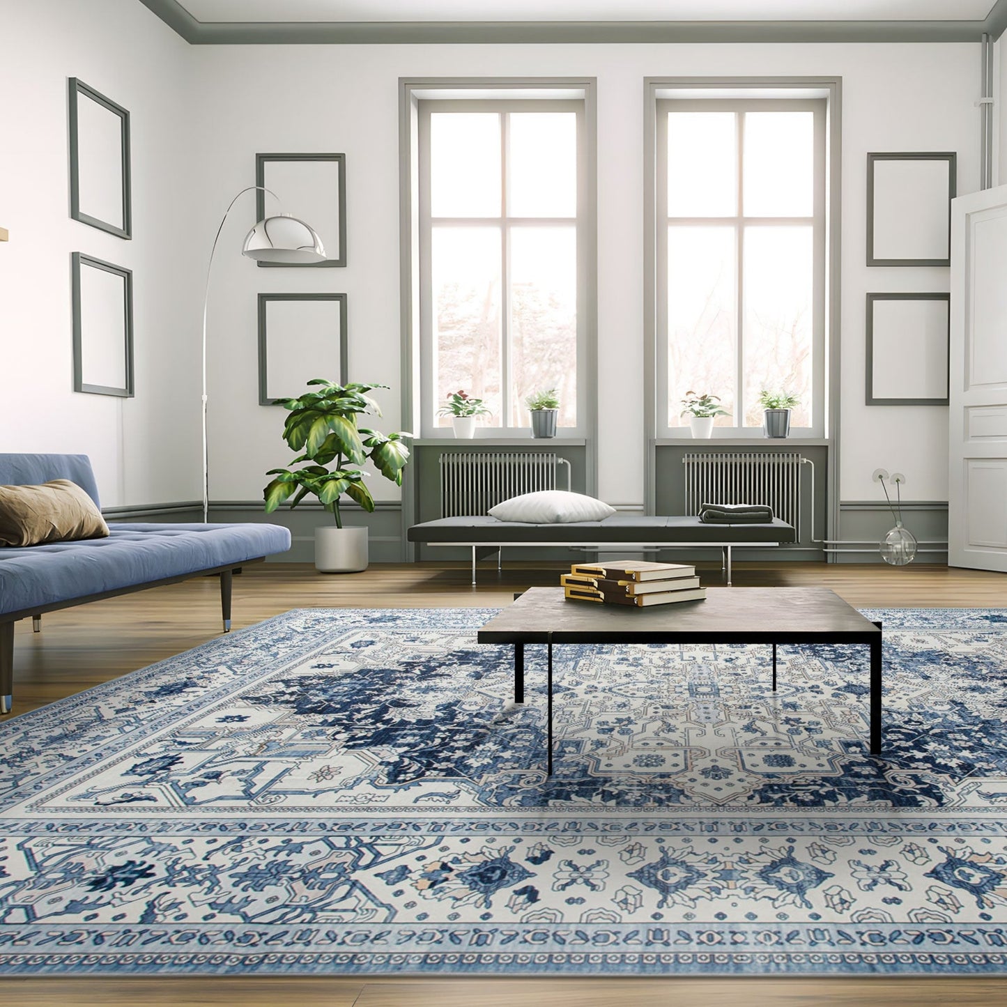 Royal Antique Persian Vintage Design Blue Rug Machine Washable