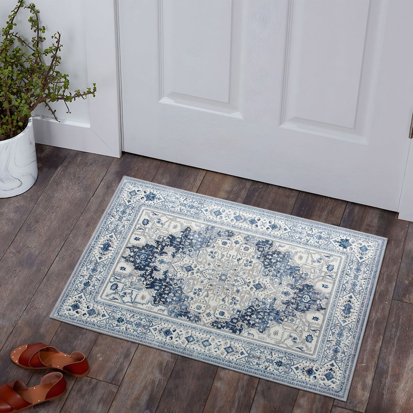 Royal Antique Persian Vintage Design Blue Rug Machine Washable