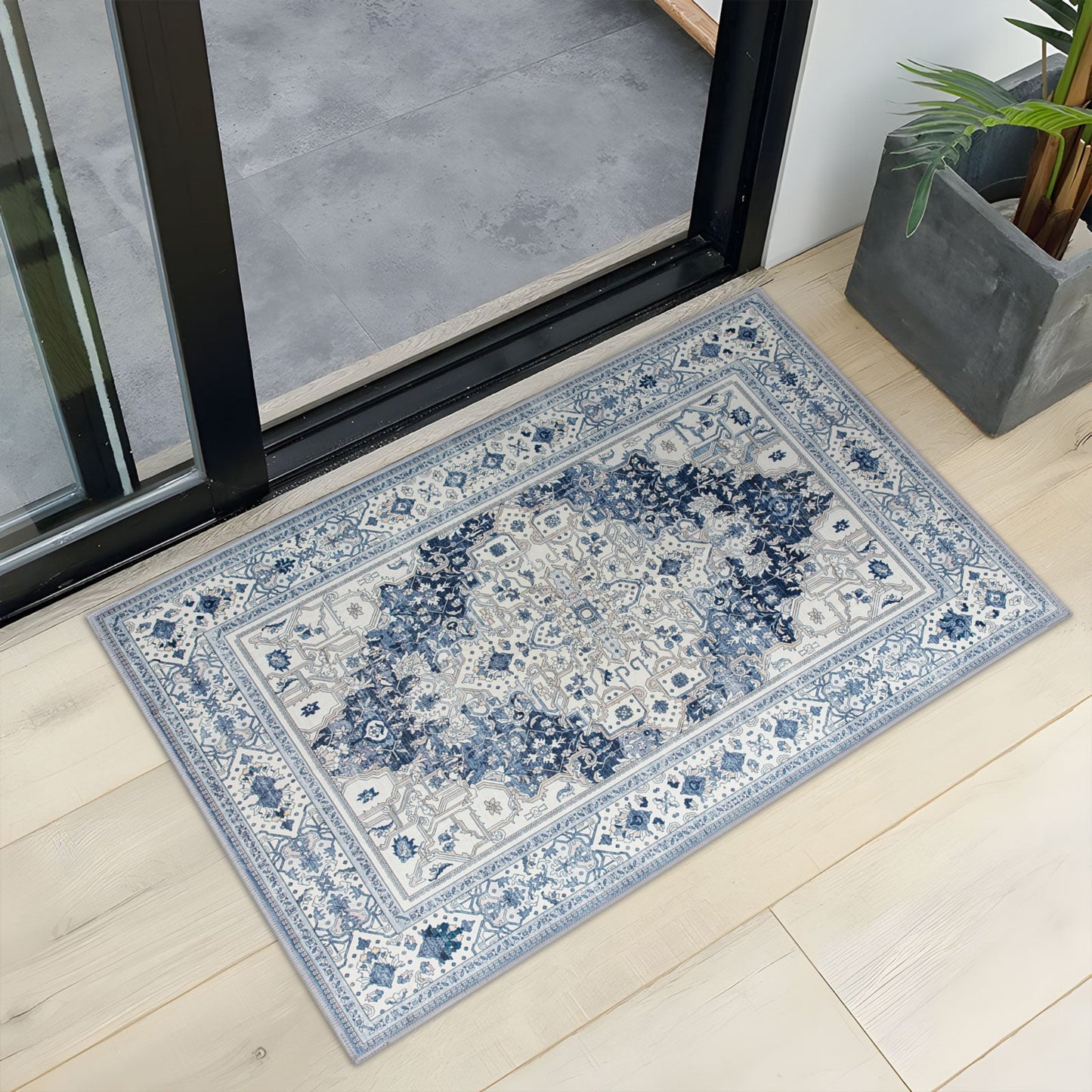 Royal Antique Persian Vintage Design Blue Rug Machine Washable