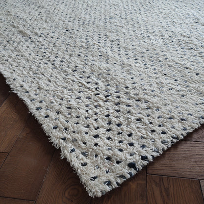 Hand Woven Wool Rug XL 200 x 290cm Ivory with Blue Dots