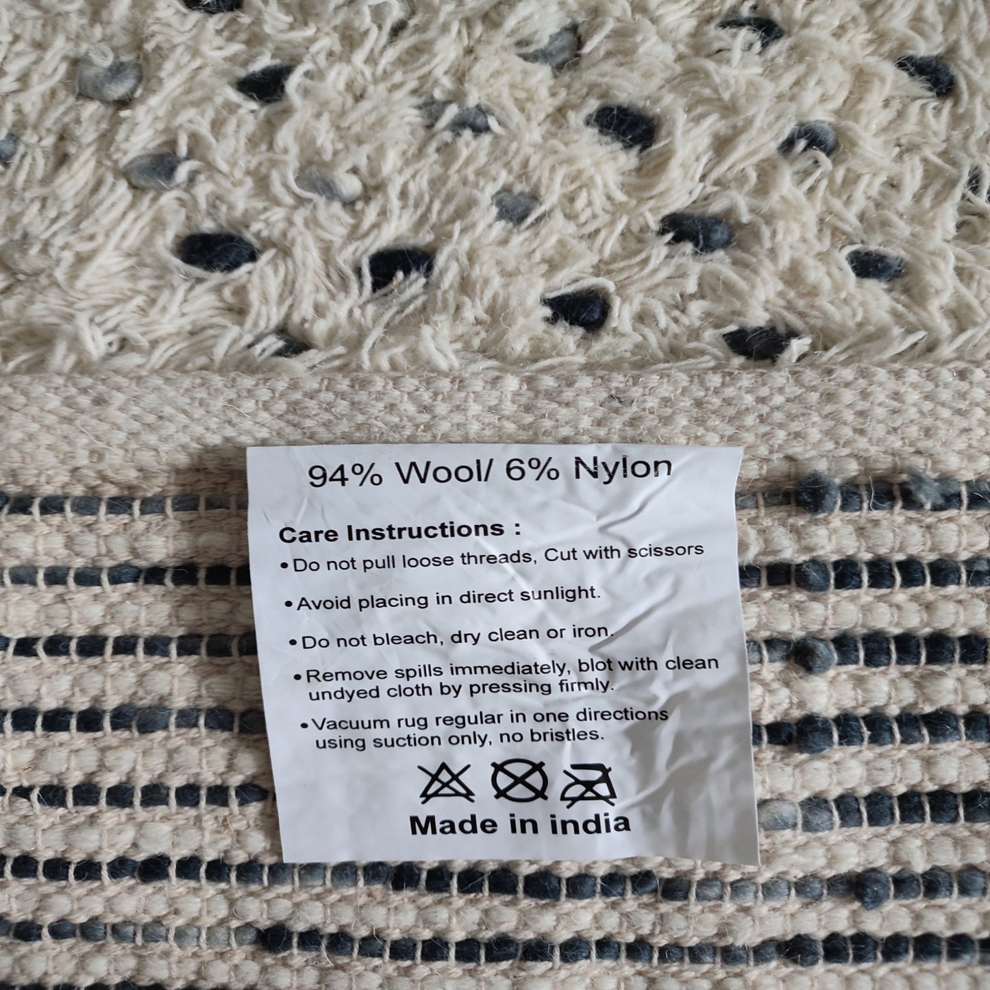 Hand Woven Wool Rug XL 200 x 290cm Ivory with Blue Dots